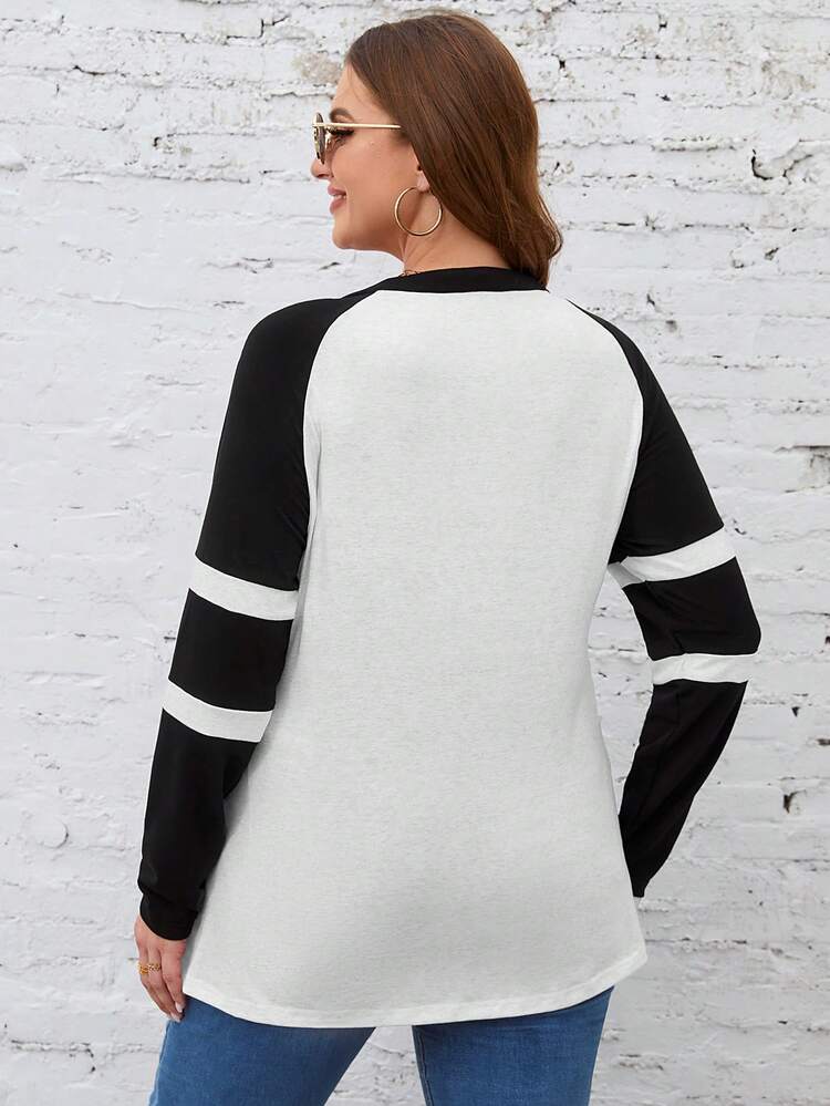 Plus Size Women's Color-Blocked Raglan Sleeve Tie Front T-Shirt