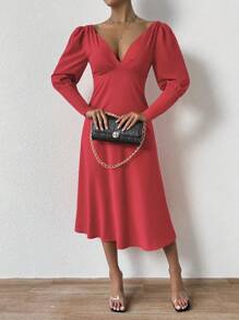 Chiquease Women's Deep V-Neck Backless Tie-Front Dress Fall Cloth For Women - Red - View 5