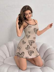 Camisón de pijama con gráfico de corazón y eslogan, con volantes en el borde