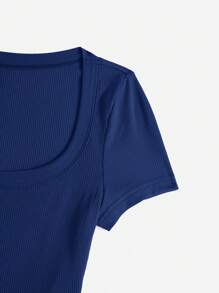SHEIN EZwear 純色羅紋針織t卹 - 寶藍色 - 查看 3