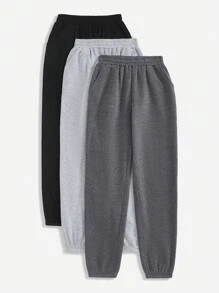 SHEIN Sport Studio 3pcs Solid Color Fleece Sweatpants Winter Women Clothes