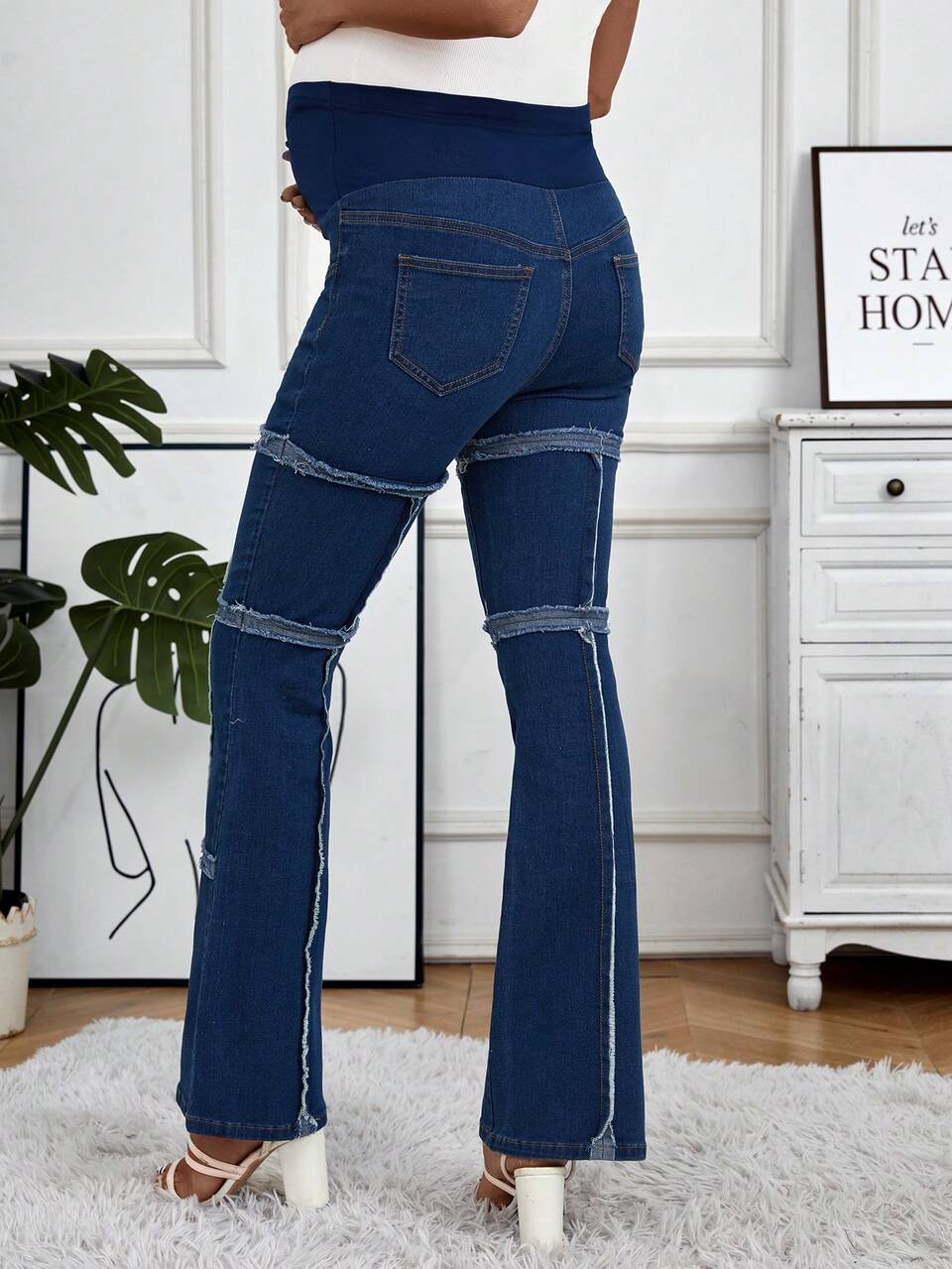 Maternity Flared Denim Trousers With Adjustable Buttons Jeans