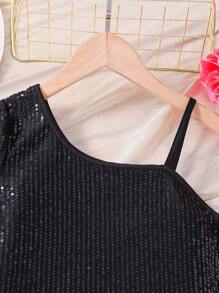 SHEIN Tween Girls Off Shoulder Party Wear Dress - Black - View 5