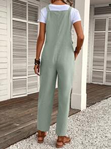 SHEIN Clasi Mono De Color Liso Con Bolsillos Dobles - Verde Oliva - Ver 2