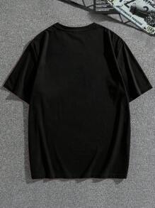 Manfinity Dauomo 男士動漫人物日本印花圓領 T 卹 - 黑色 - 查看 2