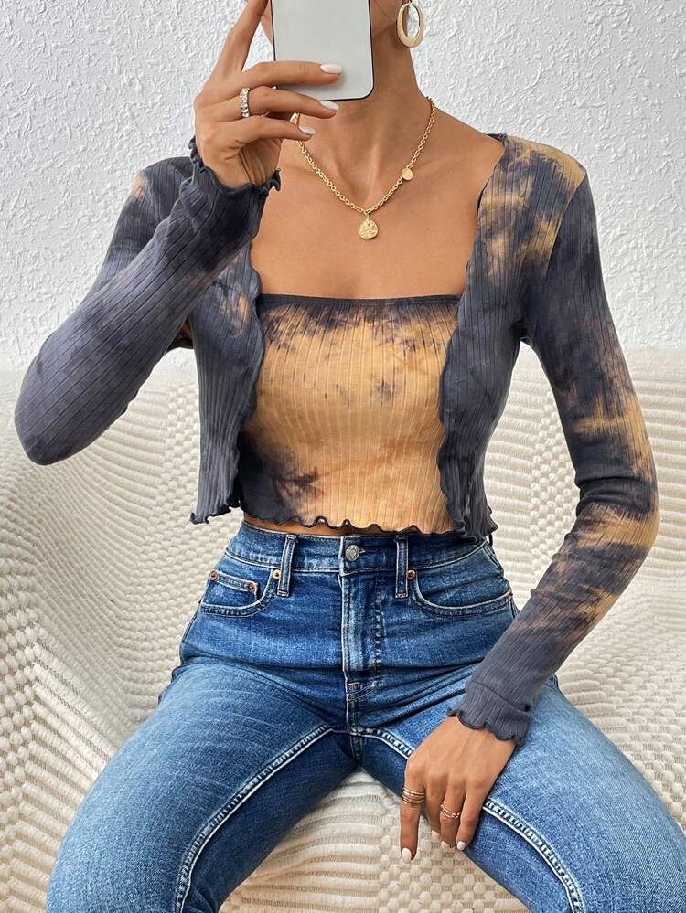 Women'S Tie Dye Camisole Top And Cardigan