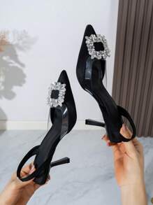 Fashionable Women's Black High-Heeled Back Hollow Rhinestone Sandals,Elegant,Party - Black - View 5