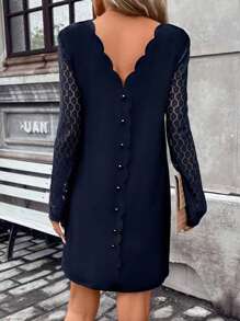 SHEIN Frenchy Women's Splicing Lace Straight Dress Winter Elegant Evening Dress Blue - Navy Blue - View 2