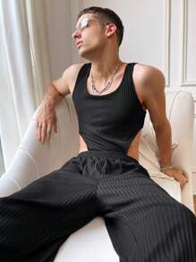 Manfinity Fever City Conjunto de mono y pantalones para hombre con diseño acanalado