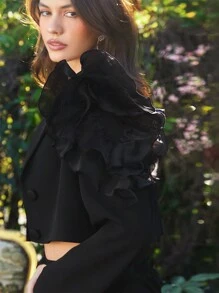 Enchnt Women'S Ruffled Cropped Blazer - Black - View 3