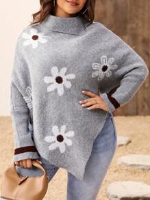 Calvaya 女士大尺碼花卉高領毛衣 - 彩色 - 查看 5