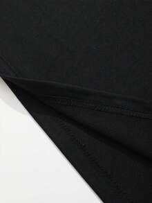 男款休閒下垂肩圓領短袖t恤,有趣書信印花 - 黑色 - 查看 4