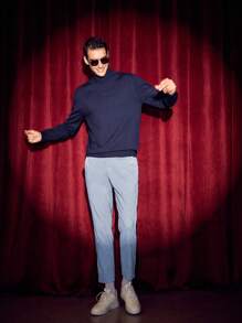 AKNOTIC Business Casual Pantaloni de costum de culoare solidă pentru bărbați - Bleu - Vizualizare 1