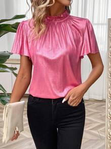 Calvaya Bell Sleeve Stand Collar T-Shirt