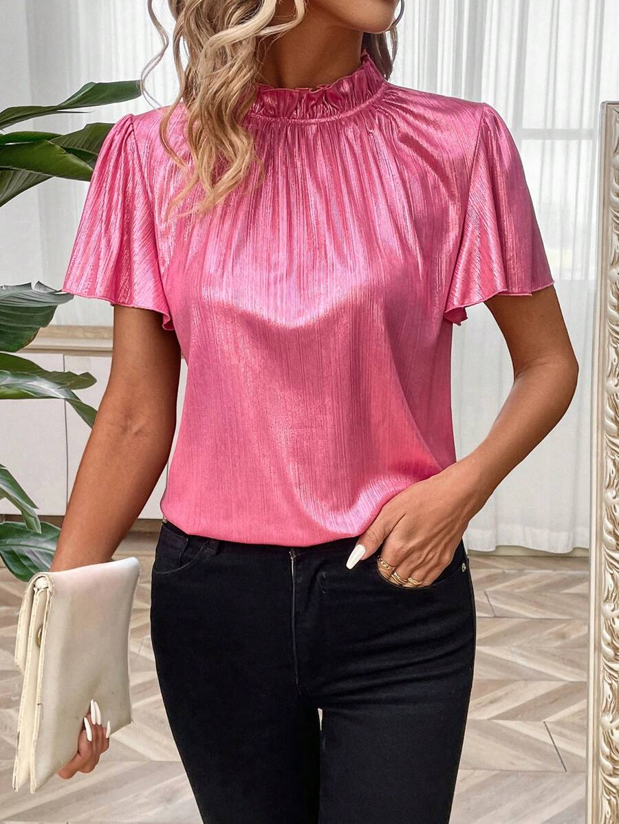 Calvaya Bell Sleeve Stand Collar T-Shirt