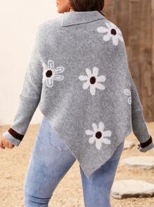 Calvaya 女士大尺碼花卉高領毛衣 - 彩色 - 查看 2