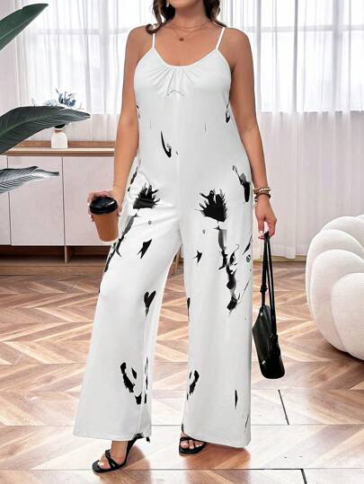 SHEIN LUNE Plus Size Random Print Cami Jumpsuit