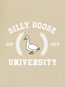 SHEIN EZwear 大尺寸卡通字母印花衛衣 - 杏色 - 查看 7