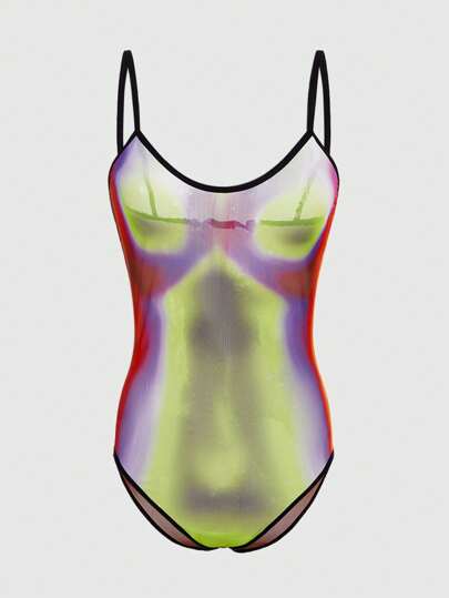 Warp Atelie Body Sexy In Rete Trasparente Con Profili Decorativi A Contrasto