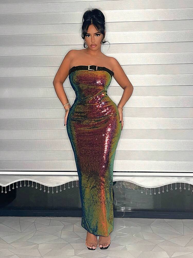 Sexy Clothing Club New Year Party Belt Symphony Sequin Tube Top Dress
