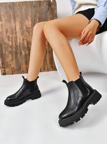 秋冬女士时尚坡跟厚底切尔西靴