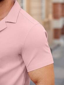 男士粉紅色短袖休閒襯衫 - 粉色 - 查看 5