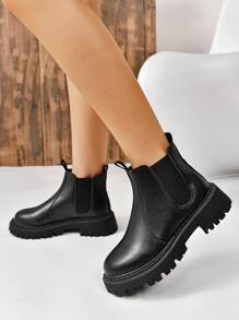 秋冬女士时尚坡跟厚底切尔西靴
