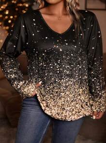 SHEIN CURVE+ 大尺碼印花圓領t恤 - 黑色 - 查看 1