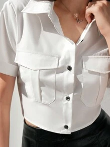 Anewsta 女士短袖襯衫,帶有裝飾口袋 - 白色 - 查看 5