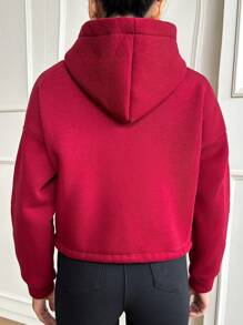 EURMUSE Sudadera Con Capucha Para Mujer Con Cremallera Frontal Y Dobladillo Con Cordón - Rojo - Ver 2