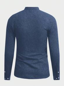 Manfinity BRENVOR Men's Button Up Long Sleeve Woven Shirt, Fall - Navy Blue - View 2