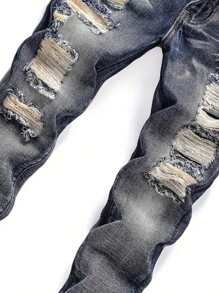 Teenage Boy's Casual Fashionable Distressed Denim Jeans With Pockets