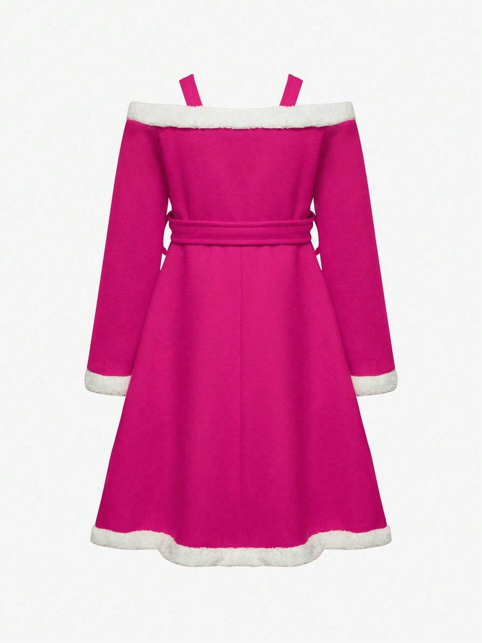 Tween Girls' Plush Trimmed Cold Shoulder Neckline Patchwork Dress