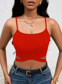 SHEIN SXY Women's Cross Strap Backless Cami Top - Red - View 5