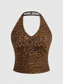 ROMWE Leopard Print Halterneck Top - Multicolor - View 1