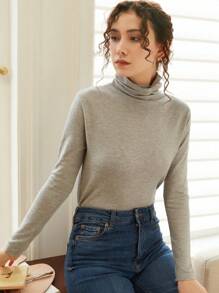 Knit Mix 优雅女士纯色高领长袖针织衫，适合秋冬季节，修身通勤风上衣，情人节理想之选，低调复古休闲风，返校季秋季时尚，秋冬季圣诞节、感恩节、新年必备单品 - 灰色 - 查看 7