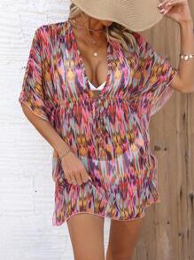 EMERY ROSE 女士綁染蝙蝠短袖束腰遮臀連身裙,嘉年華會服裝 - 彩色 - 查看 4