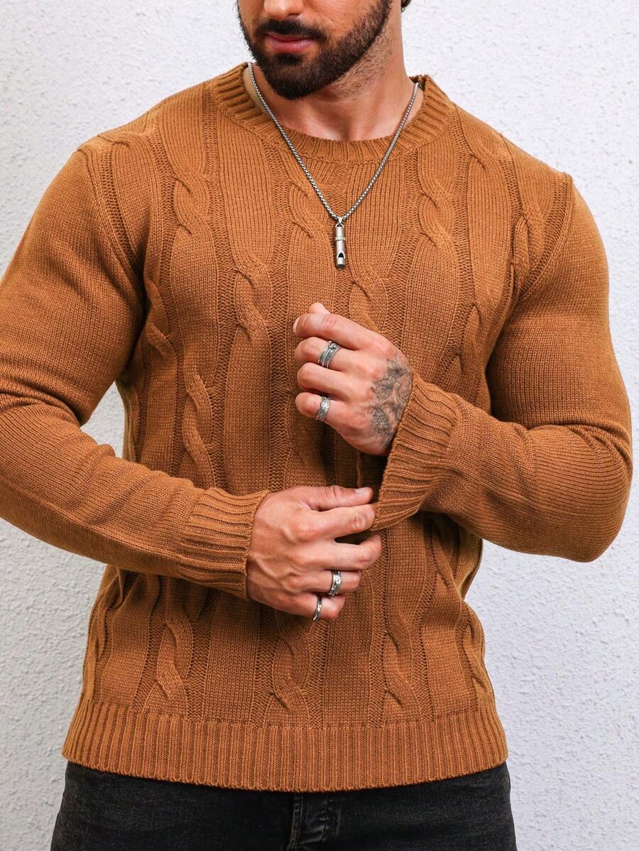 Manfinity Homme Nam Chất rắn Xoắn Dan Áo len - Màu vàng - Xem 1