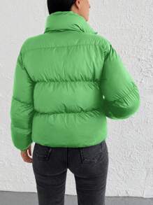 Zip Up Drop Shoulder Puffer Coat - Green - View 2