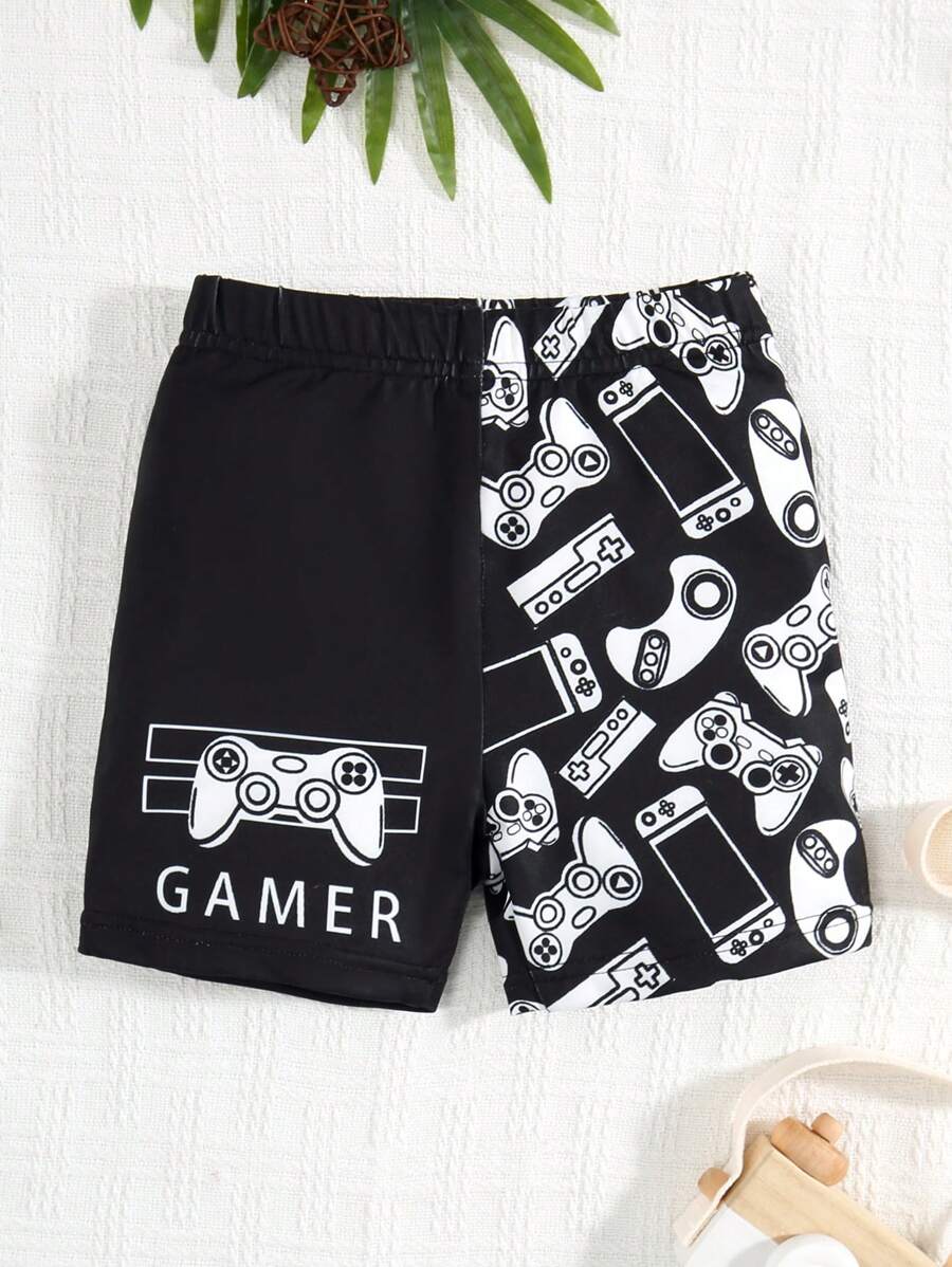 SHEIN 男童寬鬆休閒卡通圖案泳衣短褲 - 彩色 - 查看 1