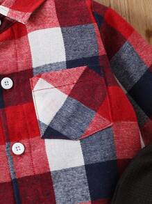 嬰兒男寶格鬚格襯衫連體衣和褲子套裝 - 紅色 - 查看 7