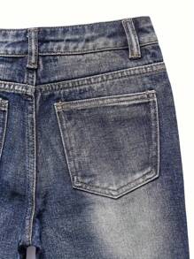 Teenage Boy's Casual Fashionable Distressed Denim Jeans With Pockets