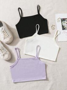 SHEIN 經典簡約舒適百搭的三件套背心組，適合青少女 - 彩色 - 查看 2