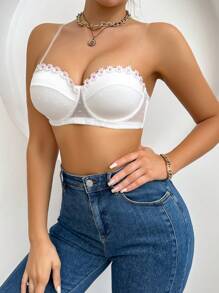 女士带花卉贴花钢圈文胸（婚礼季）内衣 - 白色 - 查看 4
