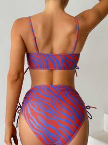 SHEIN Swim 斑馬紋束褲開衩比基尼套裝 - 彩色 - 查看 2