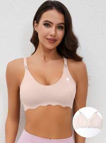 SHEIN Maternity Shell Edge Nursing Bra For Mother - Pink - View 4