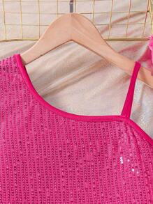 SHEIN 適合青少女穿著的露肩派對服裝 - 玫紅色 - 查看 4