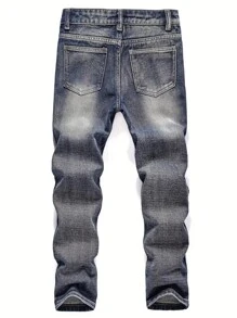Teenage Boy's Casual Fashionable Distressed Denim Jeans With Pockets