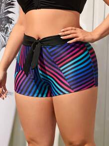 SHEIN Swim Curve Plus Size Striped Swimwear Shorts With Knotted Waist - Multicolor - View 3