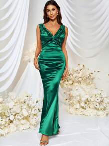 MUXXN Vintage 1950's V-Neck Mermaid Hem Cocktail Party  Prom Dress - Green - View 3